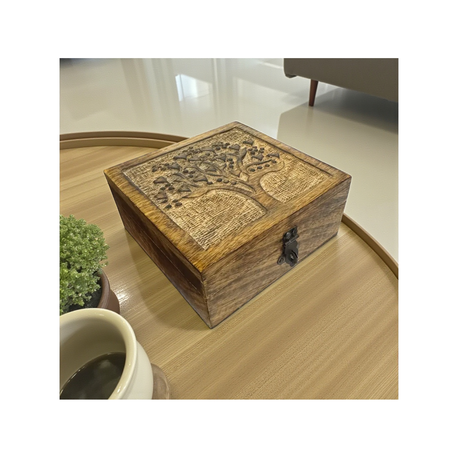 Tree of Love Medium Carved Box-Coffee